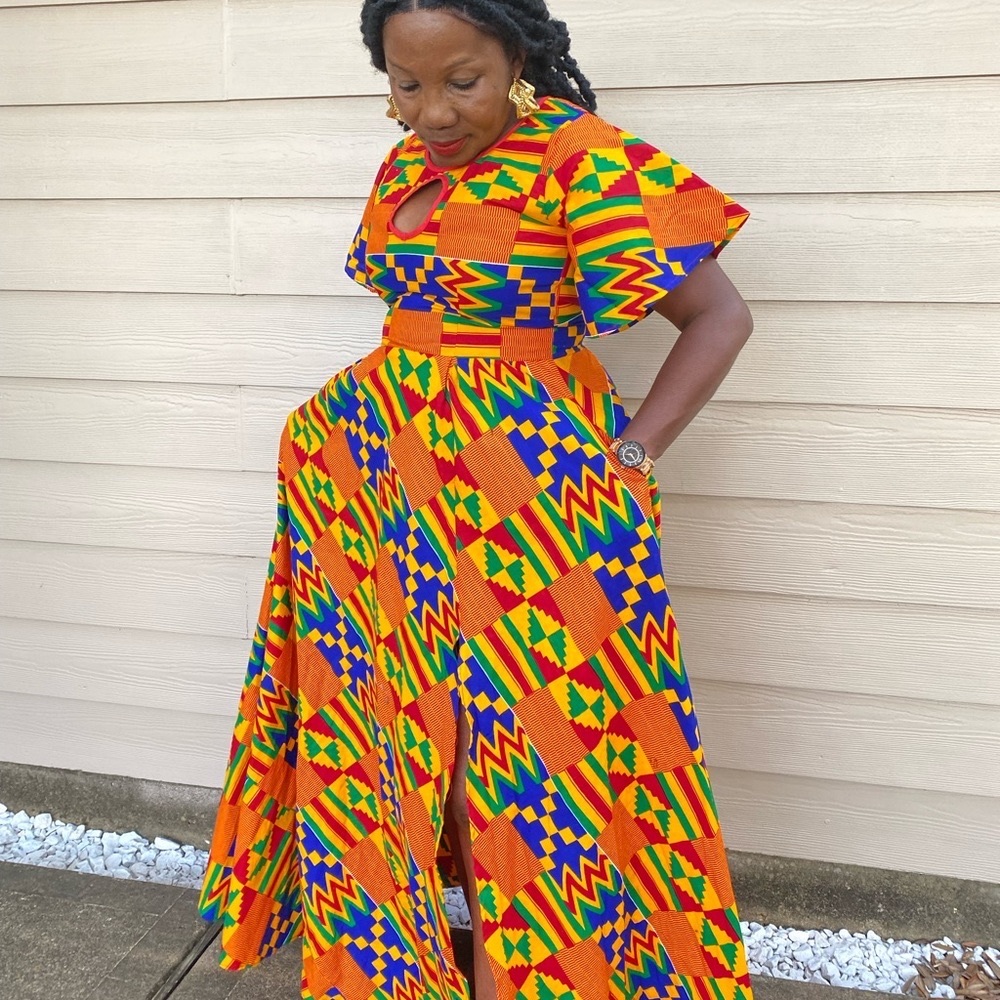 WOMEN ANKARA PRINT,LONG MAXI DRESS WITH SLIT BY THE SIDE